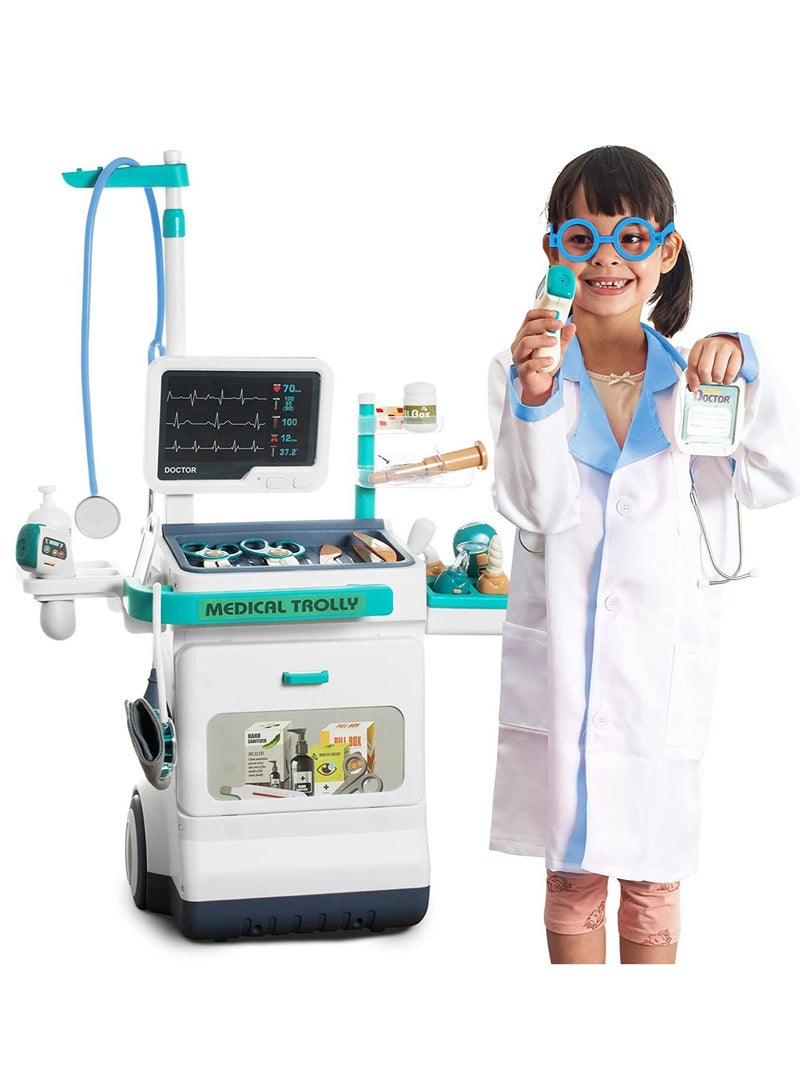 Pretend Medical Station Set for Boys and Girls - 26PCS Pretend Play Medical Kit Toy - Mobile Cart with Sound and Light Functions - Kids Doctor Kit for Toddlers 3-5 - Birthday Gift - Image 3