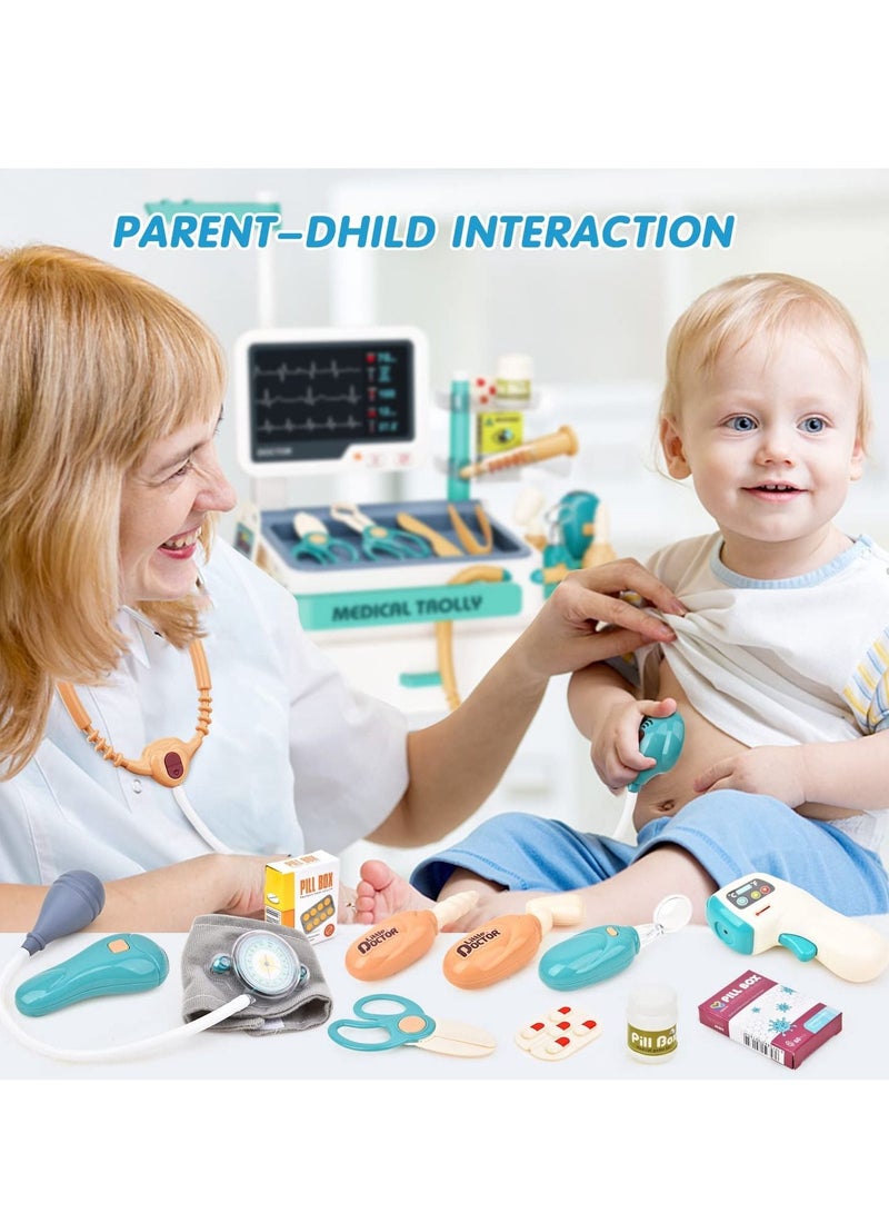 Pretend Medical Station Set for Boys and Girls - 26PCS Pretend Play Medical Kit Toy - Mobile Cart with Sound and Light Functions - Kids Doctor Kit for Toddlers 3-5 - Birthday Gift - Image 4