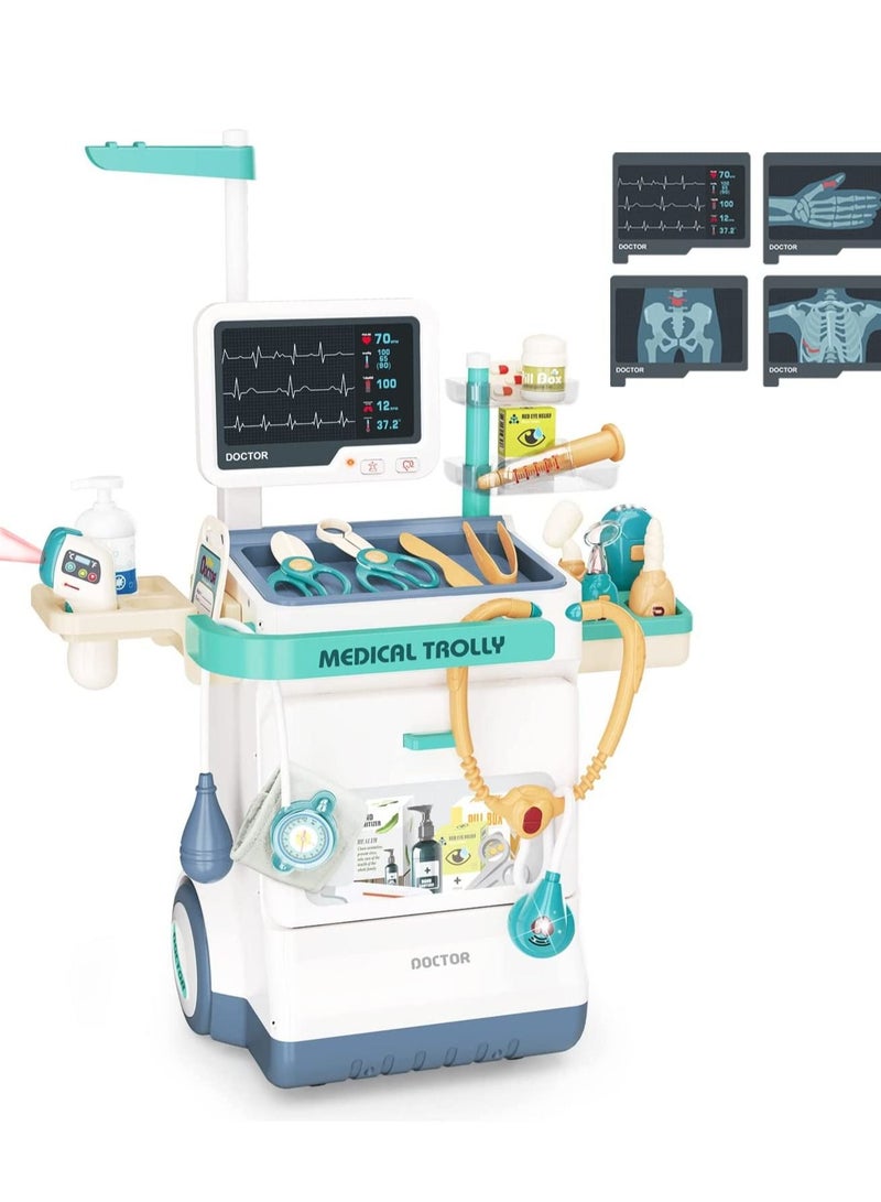 Pretend Medical Station Set for Boys and Girls - 26PCS Pretend Play Medical Kit Toy - Mobile Cart with Sound and Light Functions - Kids Doctor Kit for Toddlers 3-5 - Birthday Gift - Image 2