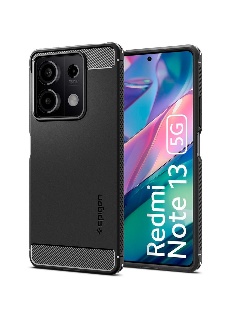 Spigen Rugged Armor Redmi Note 13 5G Case Cover with Carbon Fiber Textures - Matte Black - Image 1