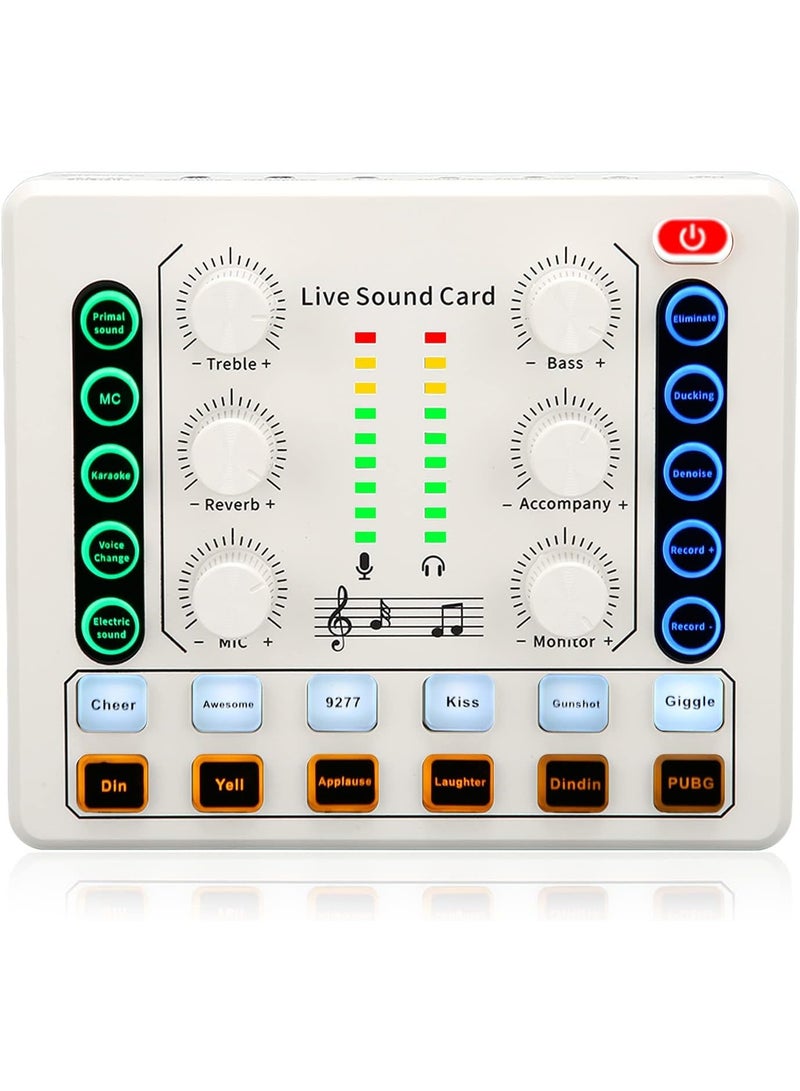كارت صوت M8 لايف - شريحة DSP لمباشر البث الصوتي | 12 أصوات محيطة و 4 تأثيرات صوتية | ميكسر دي جي لمباشر البث、تسجيل الموسيقى、عزف الغيتار | مُغير الصوت متوافق مع تيك توك、فيس بوك、يوتيوب、البودكاستات وتسجيل الألعاب | يدعم توصيل USB و بلوتوث - Image 1