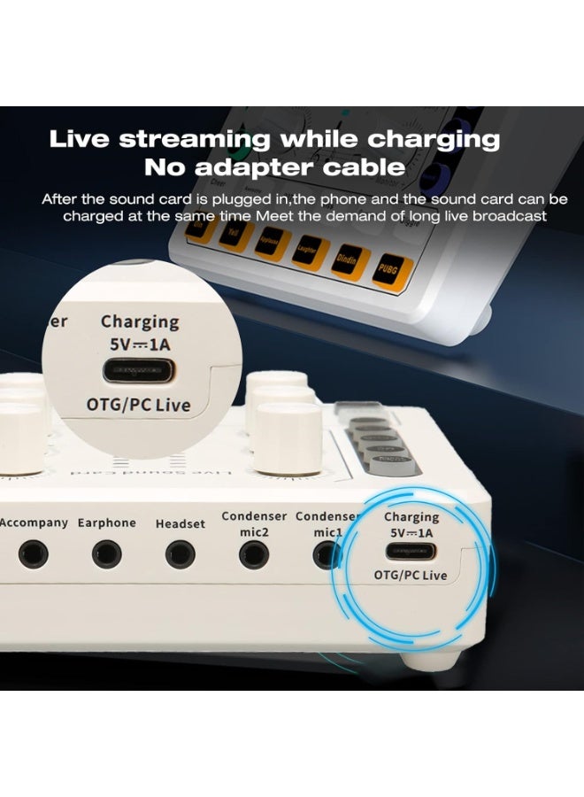 كارت صوت M8 لايف - شريحة DSP لمباشر البث الصوتي | 12 أصوات محيطة و 4 تأثيرات صوتية | ميكسر دي جي لمباشر البث、تسجيل الموسيقى、عزف الغيتار | مُغير الصوت متوافق مع تيك توك、فيس بوك、يوتيوب、البودكاستات وتسجيل الألعاب | يدعم توصيل USB و بلوتوث - Image 2