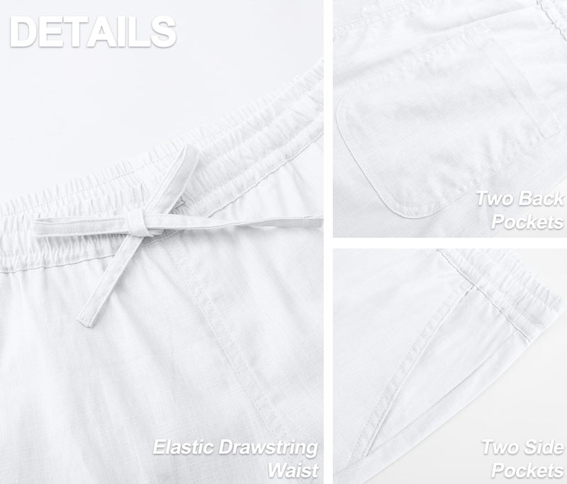 Janmid Mens Casual Linen Pants Elastic Waist Drawstring Beach Summer Pants Lightweight Linen Trousers White M - Image 5
