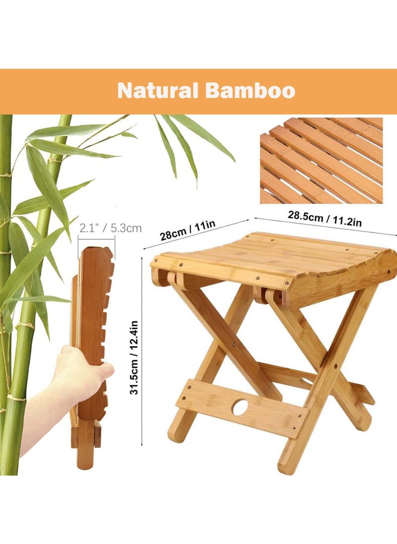 YIM-VIBEHAUS - Folding Stool for Shaving Shower Foot Rest, Home Portable Folding Shower Seat, Wood Stool Small Stool Chair Folding Chairs for Bathroom - Image 1