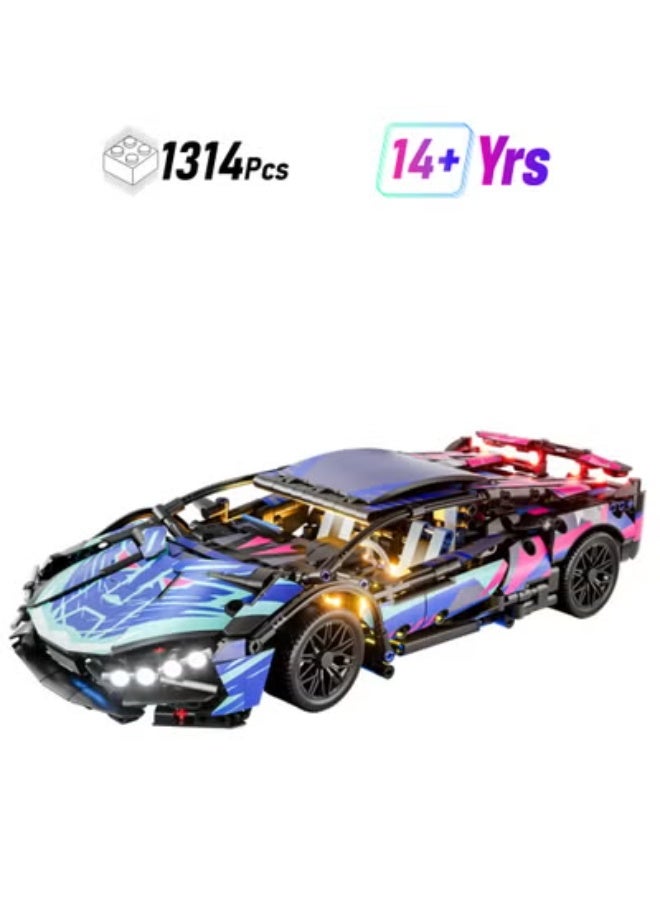 Bukela Supercar Building Block Toy with Colorful Lights, 1:14 Scale Car Model Building Block Toy, Suitable for Boys Aged 14 and Above and Adult Collectors, Racing Car with APP and Remote - Image 2