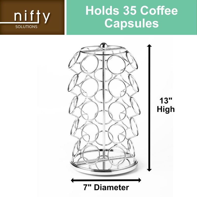 Nifty Solutions Nifty K Cup Holder – Compatible with K-Cups, Coffee Pod Carousel | 35 K Cup Holder, Spins 360-Degrees, Lazy Susan Platform, Modern Chrome Design, Home or Office Kitchen Counter Organizer - Image 3