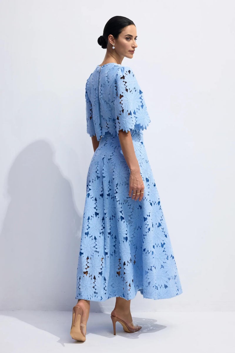 NIFTRIRY Two Piece Sets for Women Dressy Solid Color Embroidered Short Sleeve Crop Top Maxi Skirt Suit Summer Outfits M - Image 3