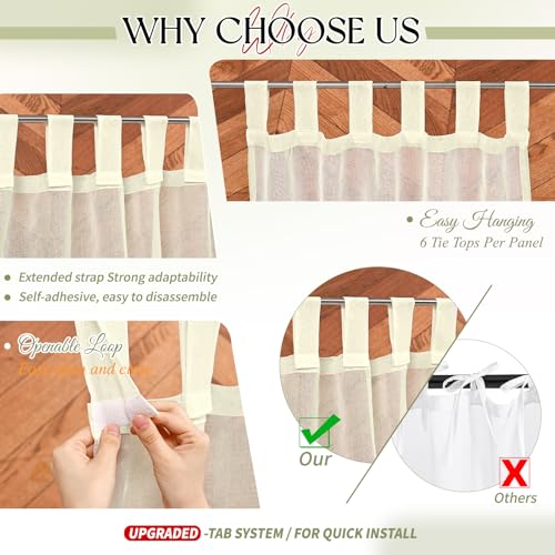 Showgeous 8 Panels Canopy Curtains Ivory Canopy Bed Curtains for King Full/Queen and Twin Bed Frame,Four Poster Bed Canopy Curtains Drapes,Sheer Canopy Bed Drapes with Top and Self-Adhesive Velcro(42"x74") - Image 5