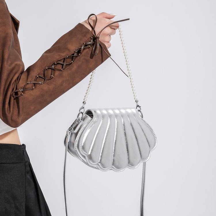 Wholesale foreign trade new women's bag fashion light luxury texture shoulder messenger bag small pearl portable shell bag - Image 2