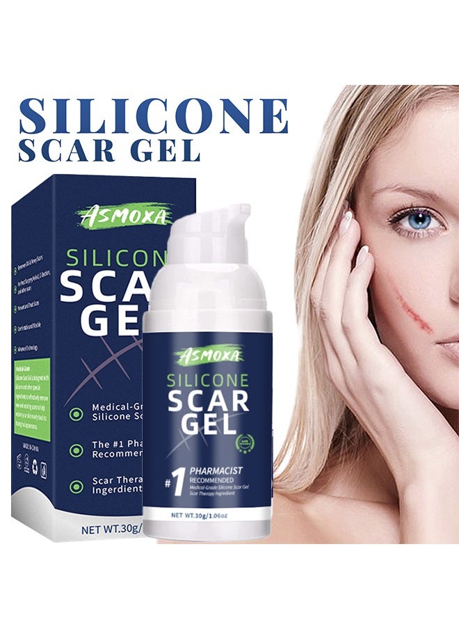 ASMOXA Silicone Scar Gel - Medical Grade Silicone Scar Cream Advanced Scar Removal Gel for Surgical Scars C Section Stretch Marks Acne Injury Burns Keloids Hypertrophic Old and New Scars 30ml  - Image 1