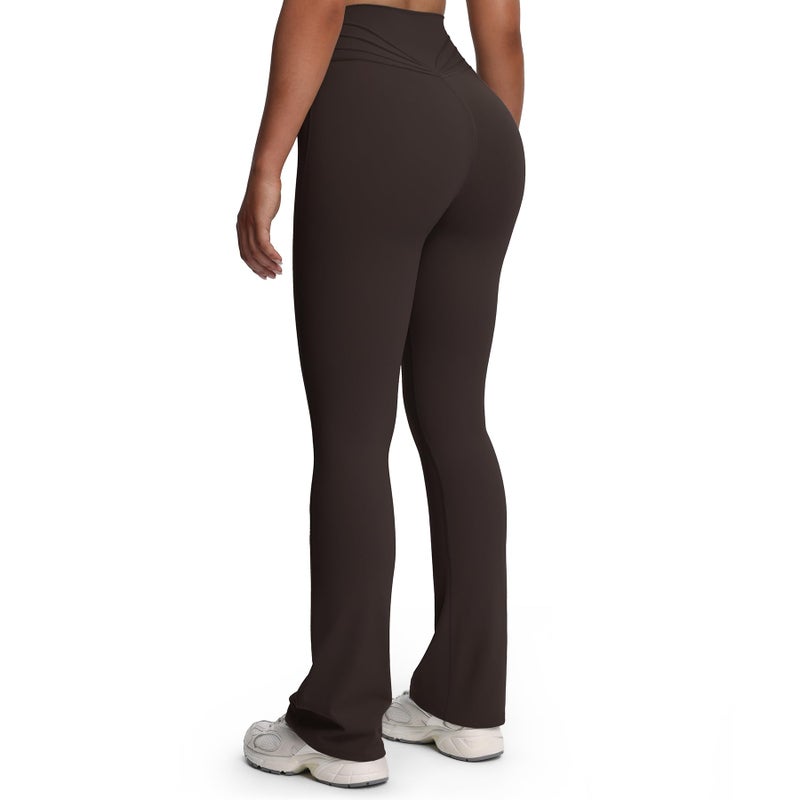 Aoxjox Mini Flare Leggings for Women Trinity Tummy Control High Waisted Wide Leg Yoga Pants 31" (Mulch, Small) - Image 1