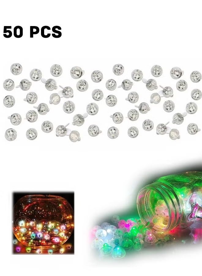 ماركة غير محددة مصباح بالون LED، 50 قطعة مصباح كرة فلاش LED دائري متعدد الألوان، ضوء كرة صغير لفانوس ورقي بالون، لوازم تزيين حفلات الزفاف الداخلية والخارجية الصغيرة  - Image 1