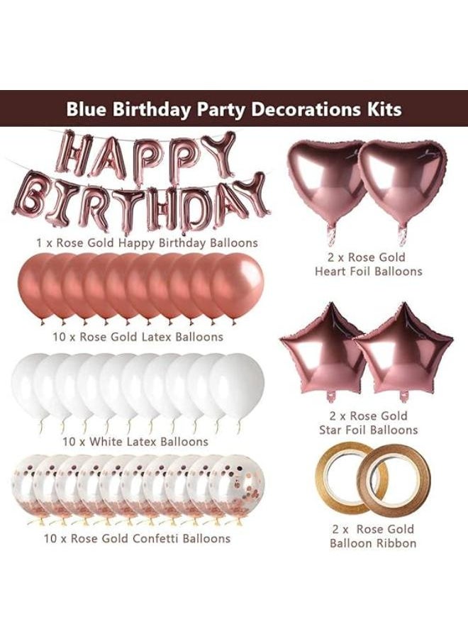 Generic - Birthday Balloon Decorations Rose Gold Happy Birthday Banner Set with Latex Balloons Confetti Balloons and Heart Star Foil Balloons - Image 1