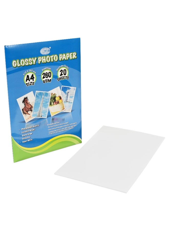 FIS Glossy Photo Paper, A4 Size(210x297mm), 260 Gsm Thickness, 20 Sheets Per Pack-FSPAGP26020N  - Image 3