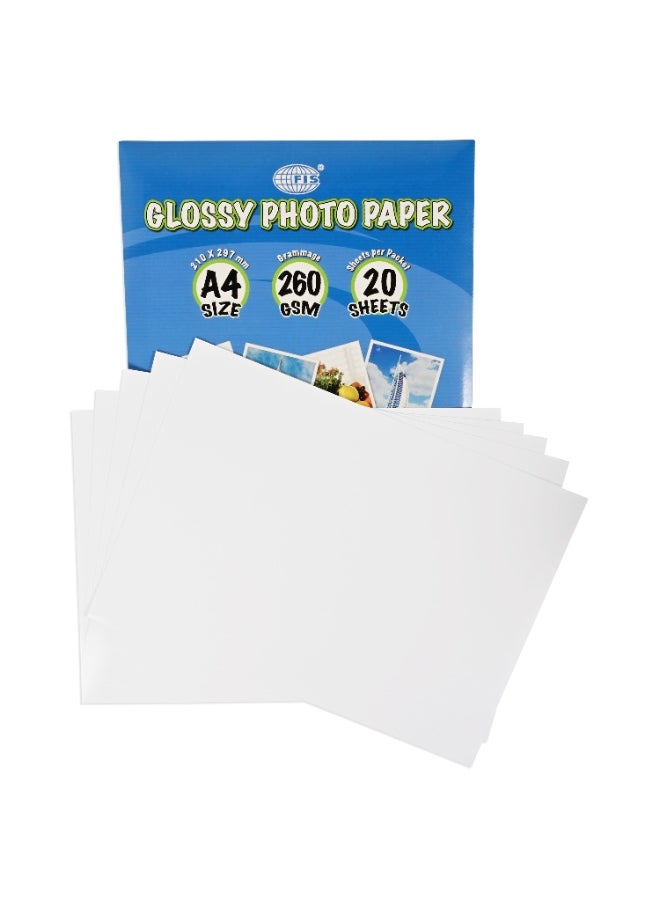 FIS Glossy Photo Paper, A4 Size(210x297mm), 260 Gsm Thickness, 20 Sheets Per Pack-FSPAGP26020N  - Image 4