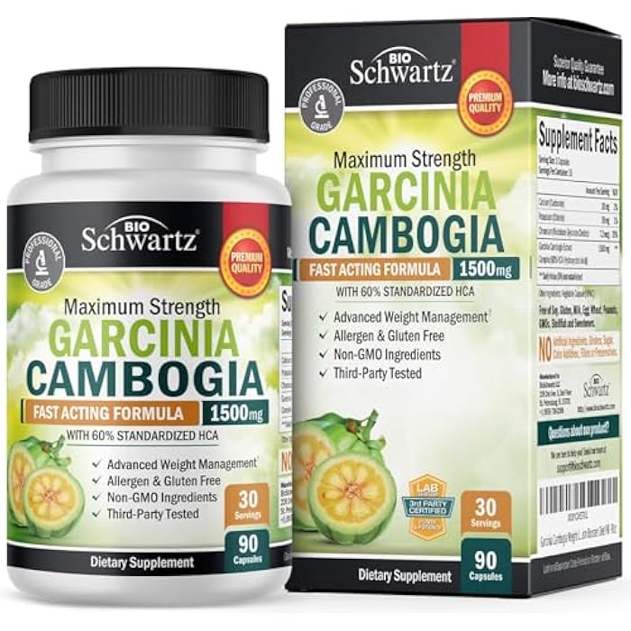 BioSchwartz Garcinia Cambogia Weight Loss Pills - 1500mg HCA Pure Extract - Fast Acting Appetite Suppressant - Fat Burner for Women and Men to Help Lose Weight - Carb Blocker Metabolism Diet Pill - 90 Capsules - Image 1
