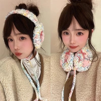 Generic CornerParty Knit Earmuffs Warm Cute Colorful Pompoms Colorful Star earmuffs