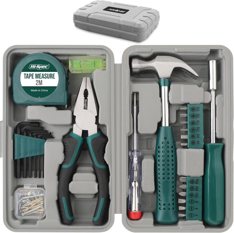 Hi-Spec 25pc Green Compact Hand Tool Set for Home & Office DIY - Image 1