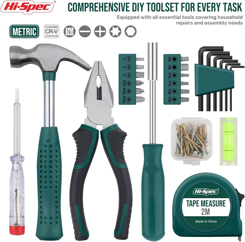 Hi-Spec 25pc Green Compact Hand Tool Set for Home & Office DIY - Image 2