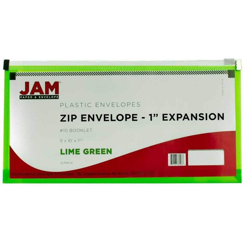 JAM PAPER Plastic Envelopes with Zip Closure - #10 Booklet Wallet - 4 1/8 x 9 1/2 - Lime Green - 12/Pack - Image 4