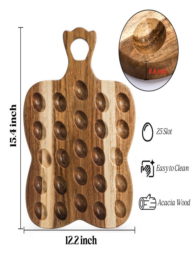Mezchi Acacia Wood Deviled Egg Platter, 25 Holes Wooden Deviled Egg Tray Holder with Handle, 15" L x 12" W Reversible Charcuterie Board, Cheese Serving Tray for Easter, Thanksgiving, Countertop - Image 3