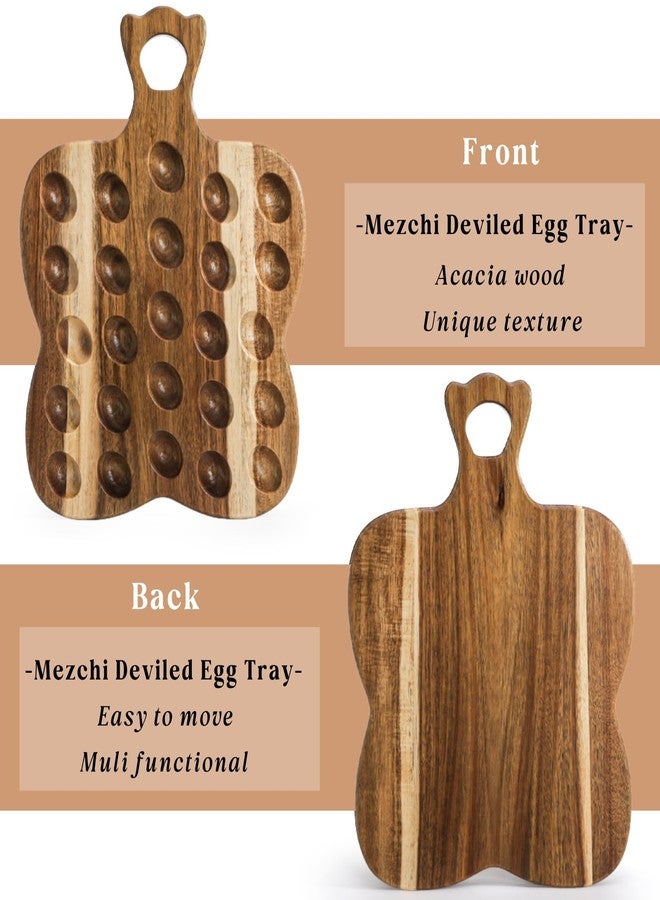 Mezchi Acacia Wood Deviled Egg Platter, 25 Holes Wooden Deviled Egg Tray Holder with Handle, 15" L x 12" W Reversible Charcuterie Board, Cheese Serving Tray for Easter, Thanksgiving, Countertop - Image 5