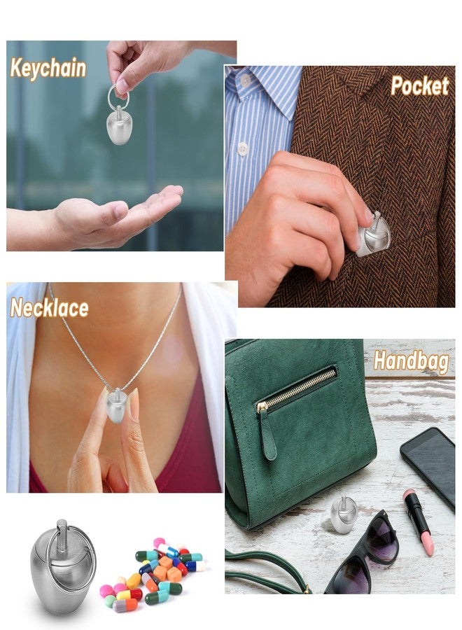 Pilipane Small Pill Box Keychain Pill Container Stainless Steel Mini Apple-Shaped Pill Case, Waterproof Metal Pill Organizer for Travel, Camping and Outdoor - Image 2