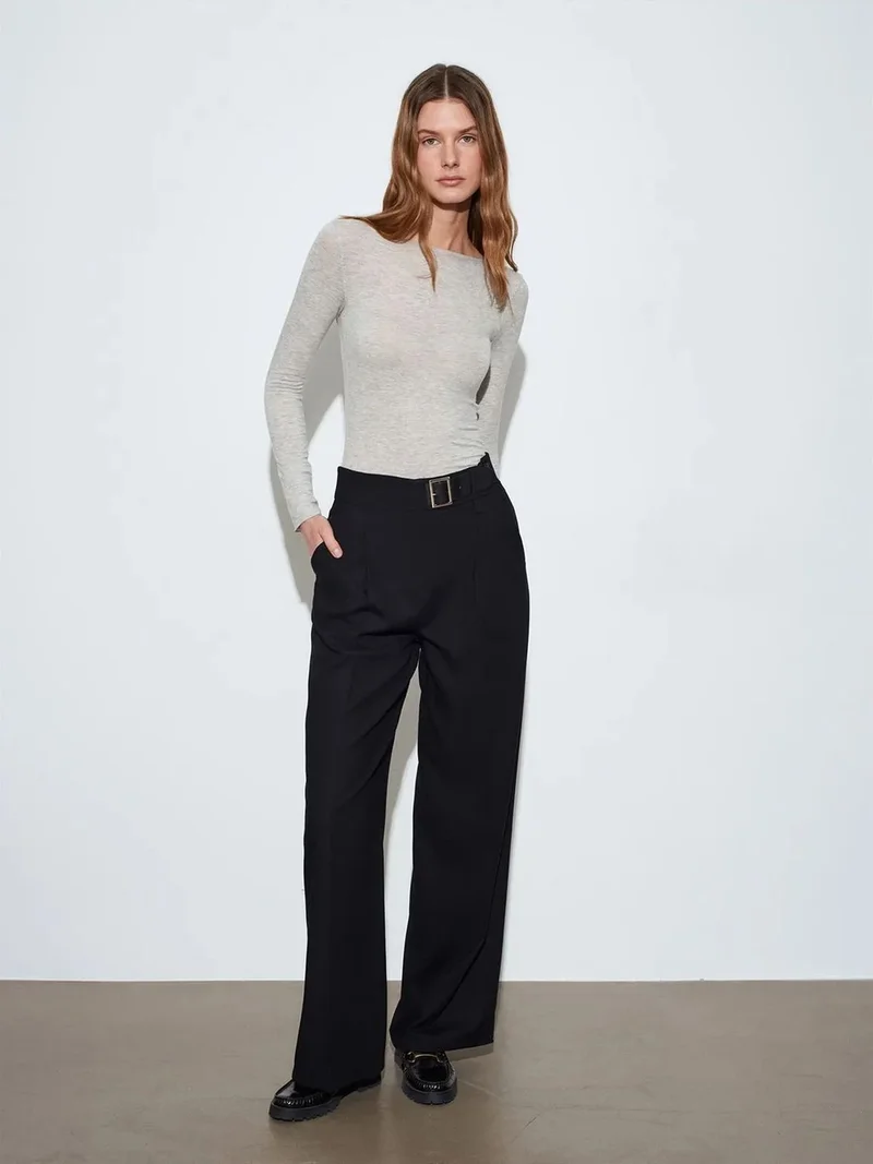 ديلفين DILVIN Belted Wide-leg Trousers