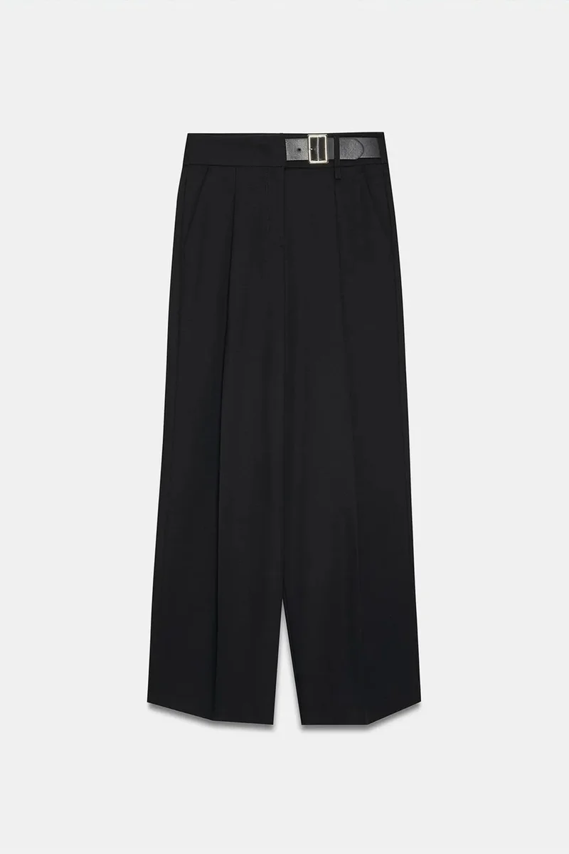 Dilvin Black DILVIN Belted Wide-leg Trousers for Women | Best Price UAE