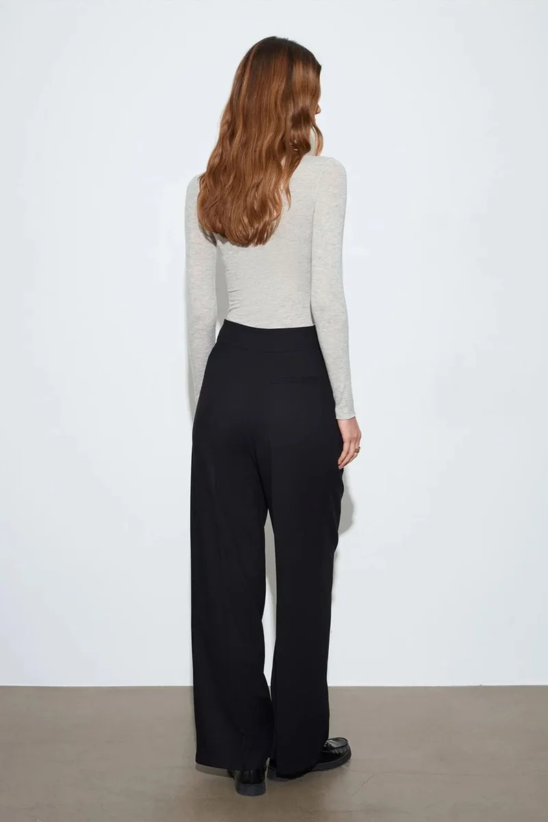 Dilvin Black DILVIN Belted Wide-leg Trousers for Women | Best Price UAE