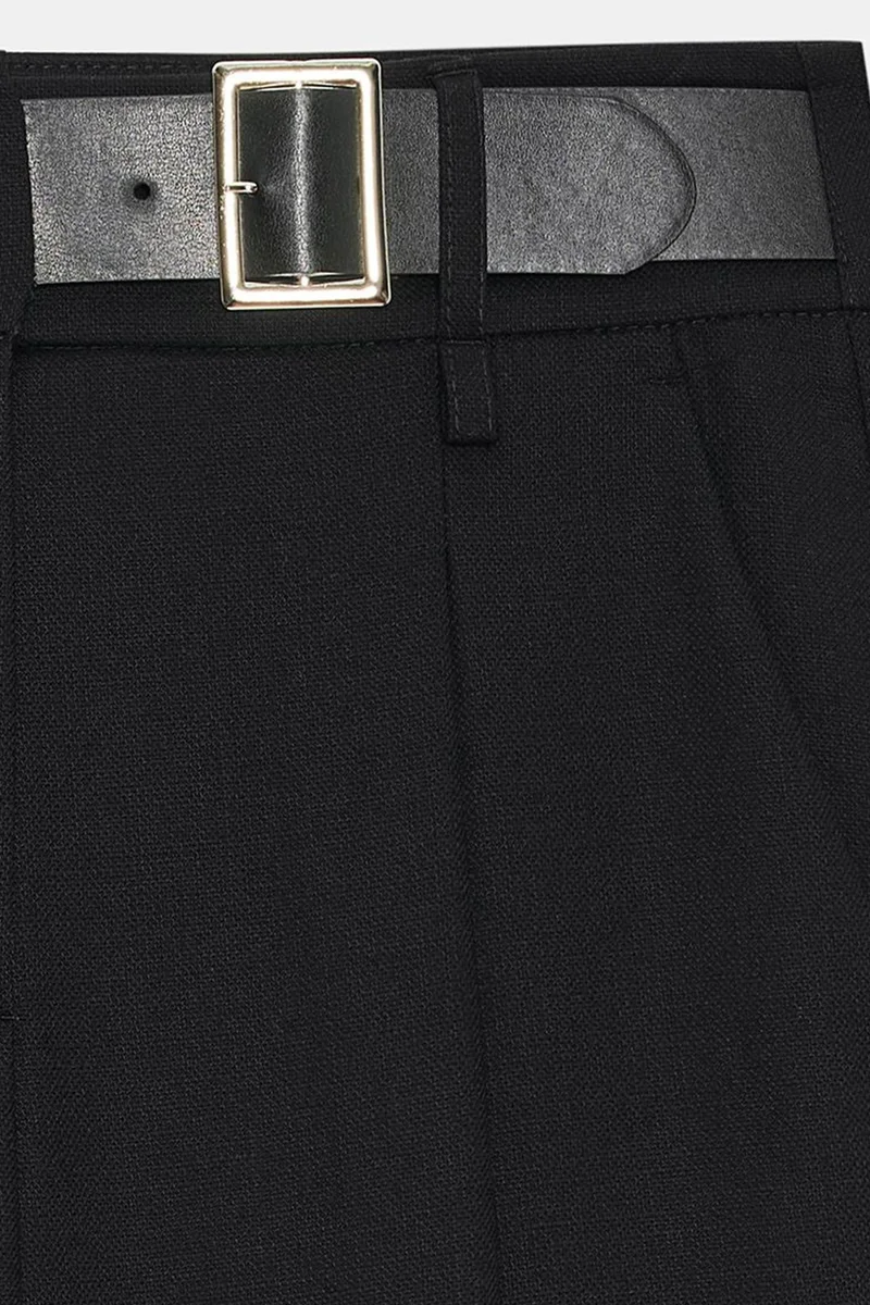 Dilvin Black DILVIN Belted Wide-leg Trousers for Women | Best Price UAE
