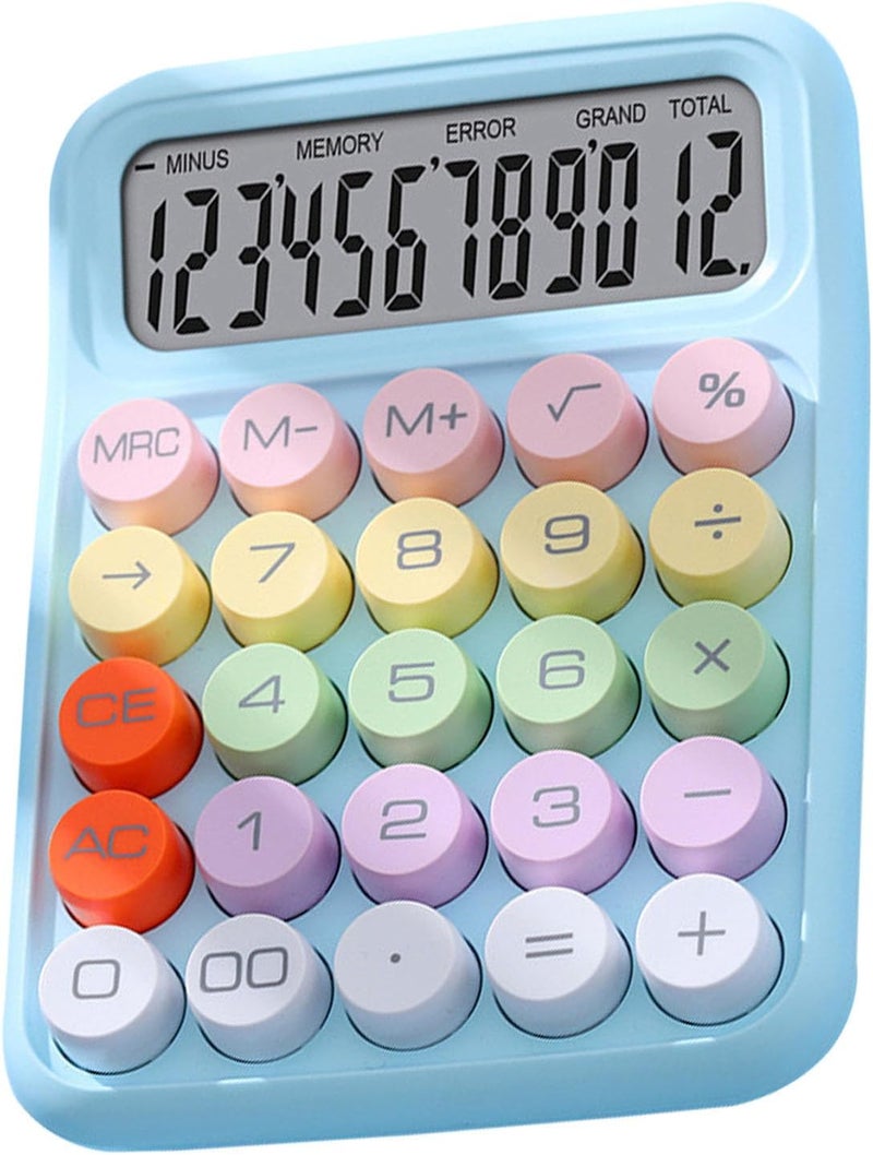 Zerodis Colored Electronic Calculator Basic Big Button Calculator 12 Digit LCD Display for Women Kids Students in School Office Colored Electronic Cute Pink Office School (Sky Blue) - Image 2