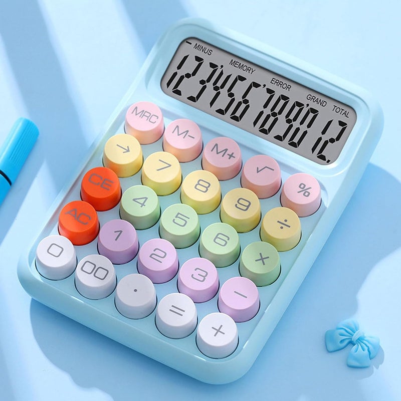 Zerodis Colored Electronic Calculator Basic Big Button Calculator 12 Digit LCD Display for Women Kids Students in School Office Colored Electronic Cute Pink Office School (Sky Blue) - Image 4