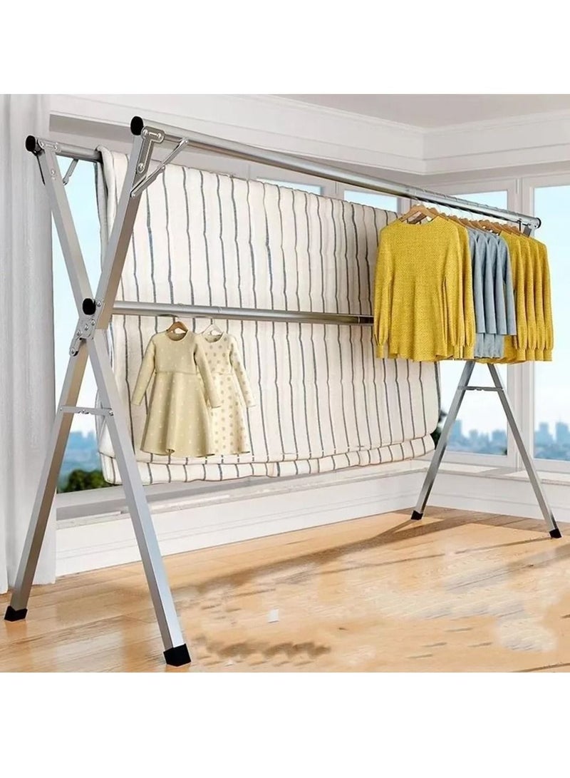 DubaiGallery Floor standing Stainless steel clothes hanger retractable folding clothes drying rack indoor foldable laundry rack outdoor - Image 2