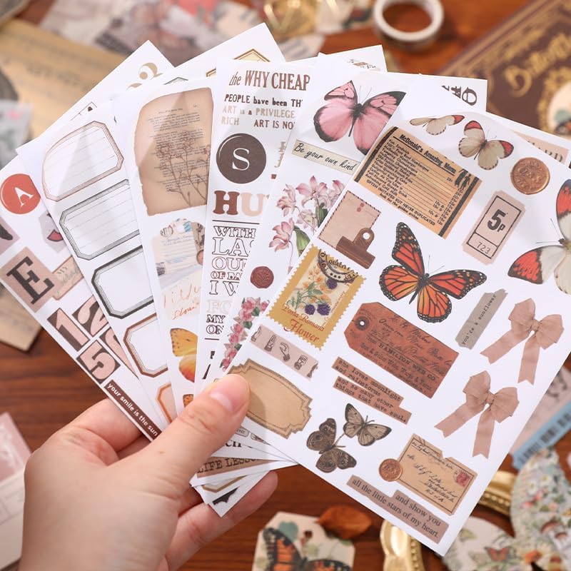 RANUR 346Pcs Vintage Aesthetic Scrapbook Kit With Stickers, Art Bullet Junk Journal Kit With Journaling Or Journal Planners Paper Stickers Craft Notebook Collage (Butterfly), Multicolour - Image 5