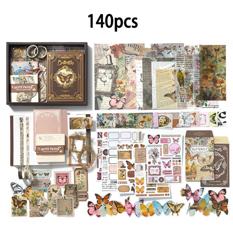 RANUR 346Pcs Vintage Aesthetic Scrapbook Kit With Stickers, Art Bullet Junk Journal Kit With Journaling Or Journal Planners Paper Stickers Craft Notebook Collage (Butterfly), Multicolour - Image 2