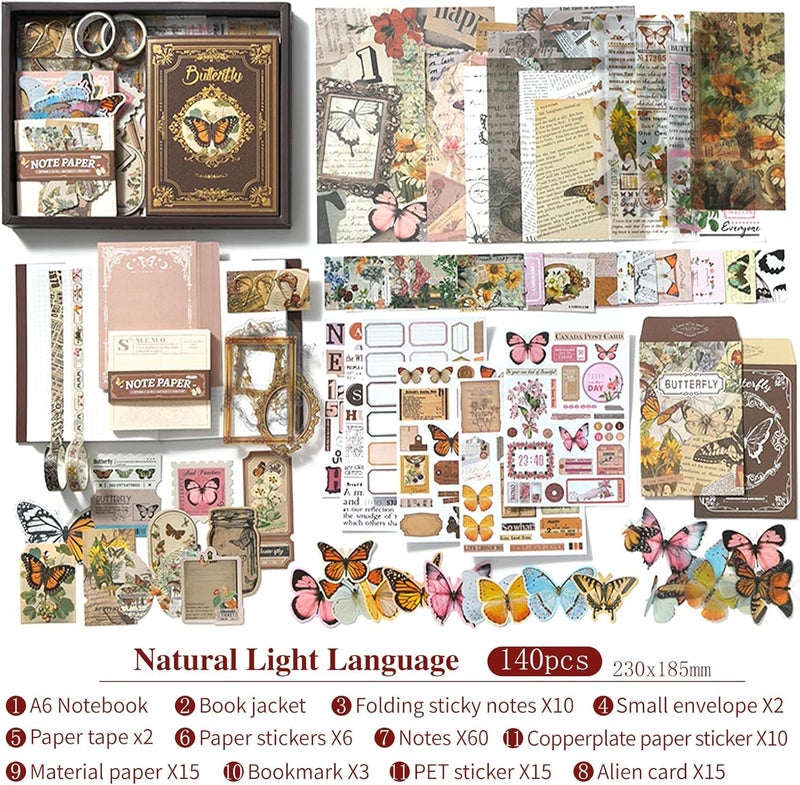 RANUR 346Pcs Vintage Aesthetic Scrapbook Kit With Stickers, Art Bullet Junk Journal Kit With Journaling Or Journal Planners Paper Stickers Craft Notebook Collage (Butterfly), Multicolour - Image 3