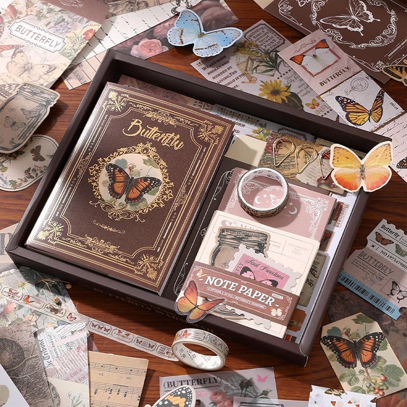 RANUR 346Pcs Vintage Aesthetic Scrapbook Kit With Stickers, Art Bullet Junk Journal Kit With Journaling Or Journal Planners Paper Stickers Craft Notebook Collage (Butterfly), Multicolour - Image 4