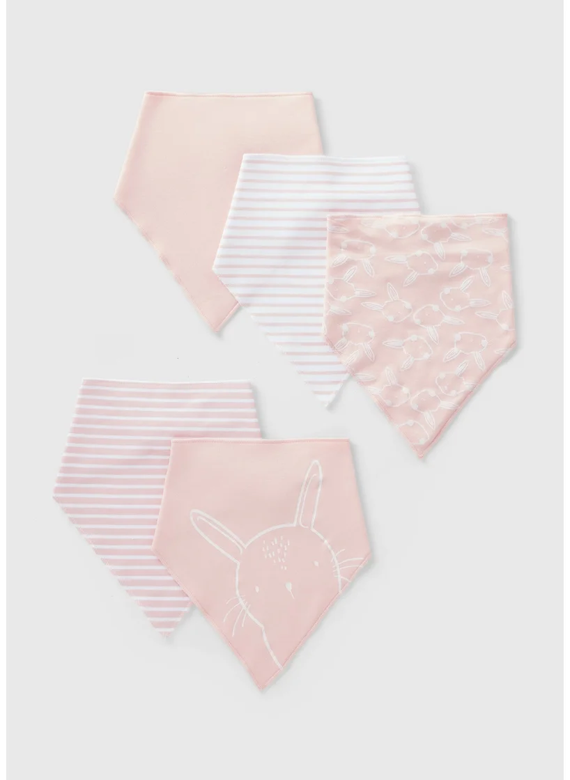 Matalan 5 Pack Baby Pink Bandana Bibs - One Size