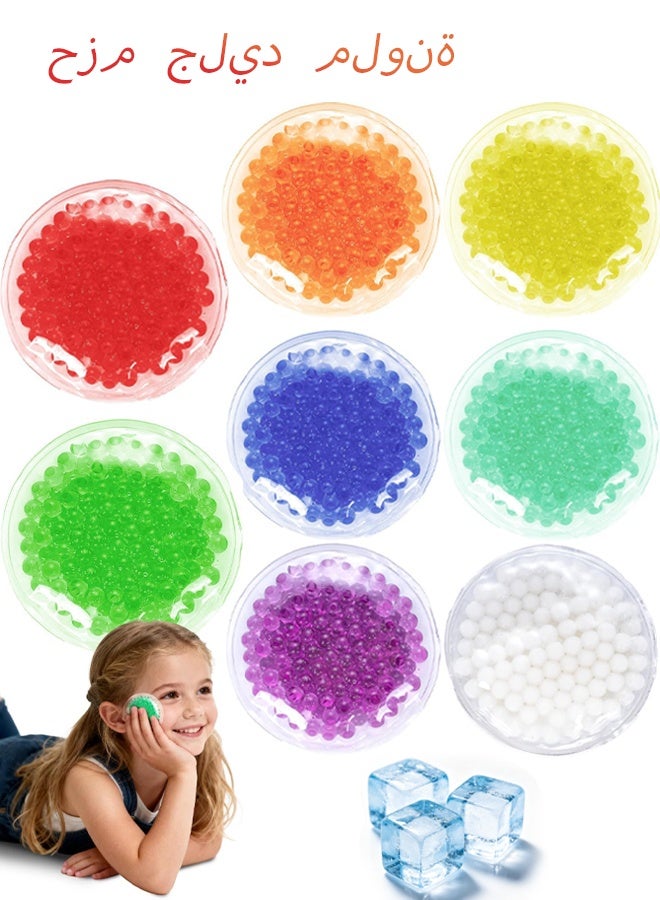 Hot Cold Ice Packs for Pain Relief,Lunch Bags Ice Packs,Reusable Gel Ice Pack for Kids Injuries Fever Wisdom Teeth Tired Eyes Headaches Gel Bead Wrap (8 Colors,Round) - Image 1