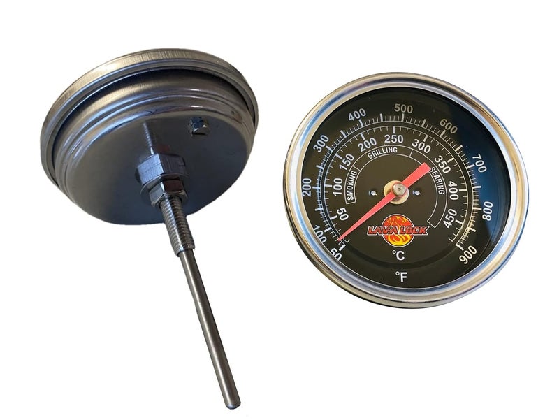 LavaLock Black Face BBQ Grill Thermometer 50F-900F High Temp Range Heavy Duty Premium Quality Smoker Thermo 2 Inch or 3" with M8 or 1/2 NPT Thread - Image 1