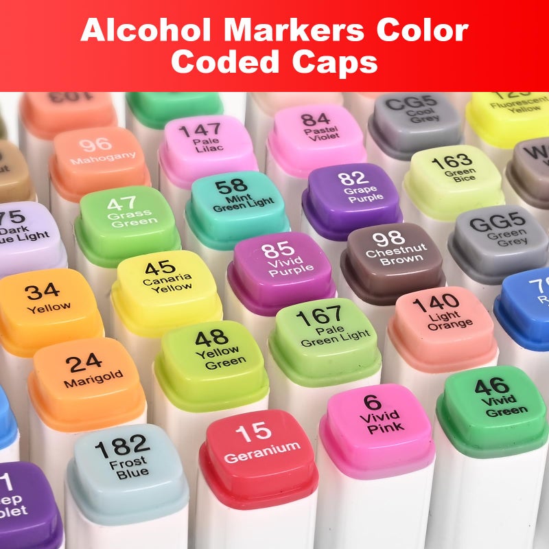 Hnncugty Alcohol Markers Set 60 Colors, Dual Tips Coloring Art Markers Set with Case & Holders, Chisel & Fine Artist Sketch Pens Art Supplies for Adult Coloring Books, Drawing, Painting, Sketching - Image 5