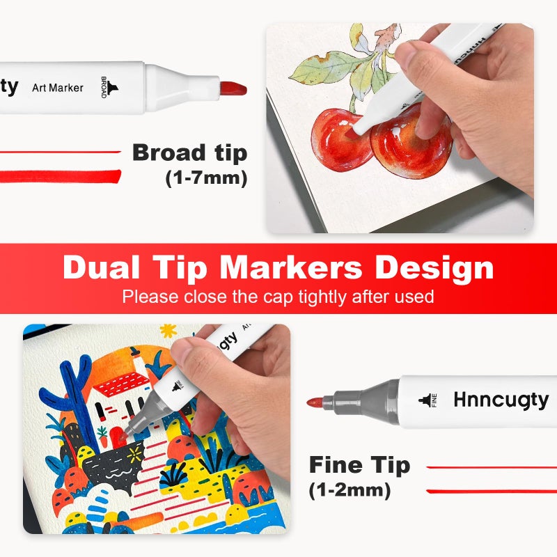 Hnncugty Alcohol Markers Set 60 Colors, Dual Tips Coloring Art Markers Set with Case & Holders, Chisel & Fine Artist Sketch Pens Art Supplies for Adult Coloring Books, Drawing, Painting, Sketching - Image 3
