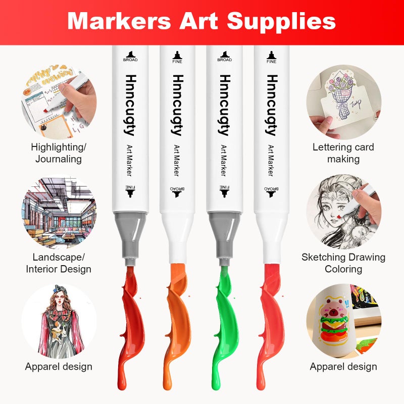 Hnncugty Alcohol Markers Set 60 Colors, Dual Tips Coloring Art Markers Set with Case & Holders, Chisel & Fine Artist Sketch Pens Art Supplies for Adult Coloring Books, Drawing, Painting, Sketching - Image 4