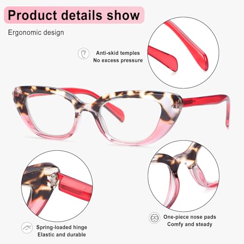 CHOFILORD 6 Pack Cat Eye Reading Glasses for Women Fashion Cute Blue Light Blocking Computer Readers Spring Hinge (Colorful-B, 2.75, x) - Image 3
