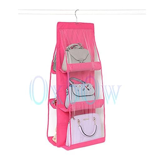 AWICKTIK Hanging Handbag Organizer DustProof Storage Holder Bag Wardrobe Closet for Purse Clutch with 6 Pockets Pink Non Woven FabricMatte - Image 2