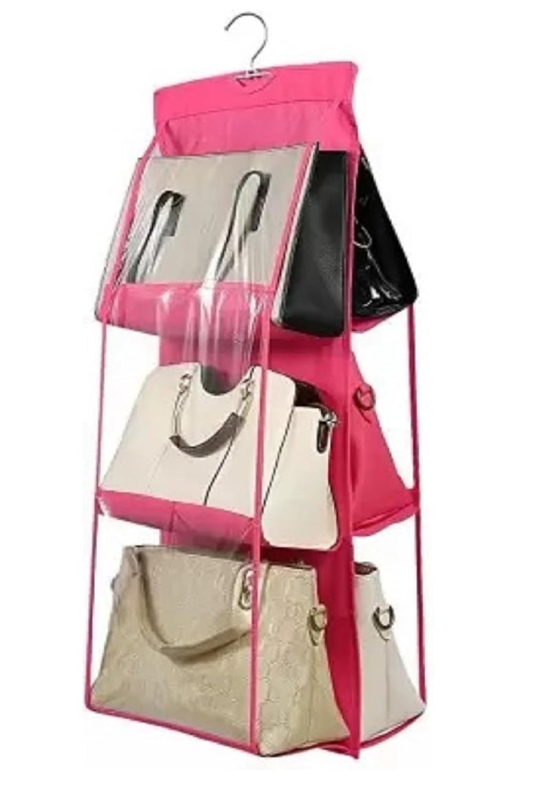 AWICKTIK Hanging Handbag Organizer DustProof Storage Holder Bag Wardrobe Closet for Purse Clutch with 6 Pockets Pink Non Woven FabricMatte - Image 5