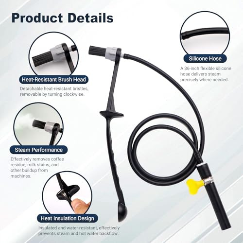 Abeskch Coffee Machines Steam Cleaning Brush,Featuring a Scoop-Shaped end and Removable Heat-Resistant Brush Head, Steam Wand Descaling and Cleaning Tool Suitable for Espresso Machines - Image 3
