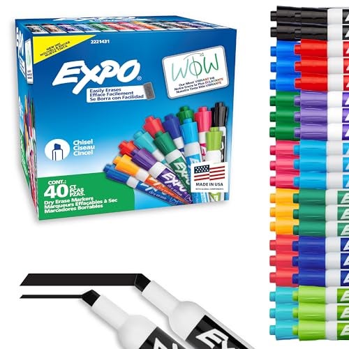 EXPO Dry Erase Markers, Low Odor Ink, Assorted Fashion Colors, Chisel Tip, 40 Count - Whiteboard, Essential Supplies for Office, School, Classroom, Teachers - Image 1