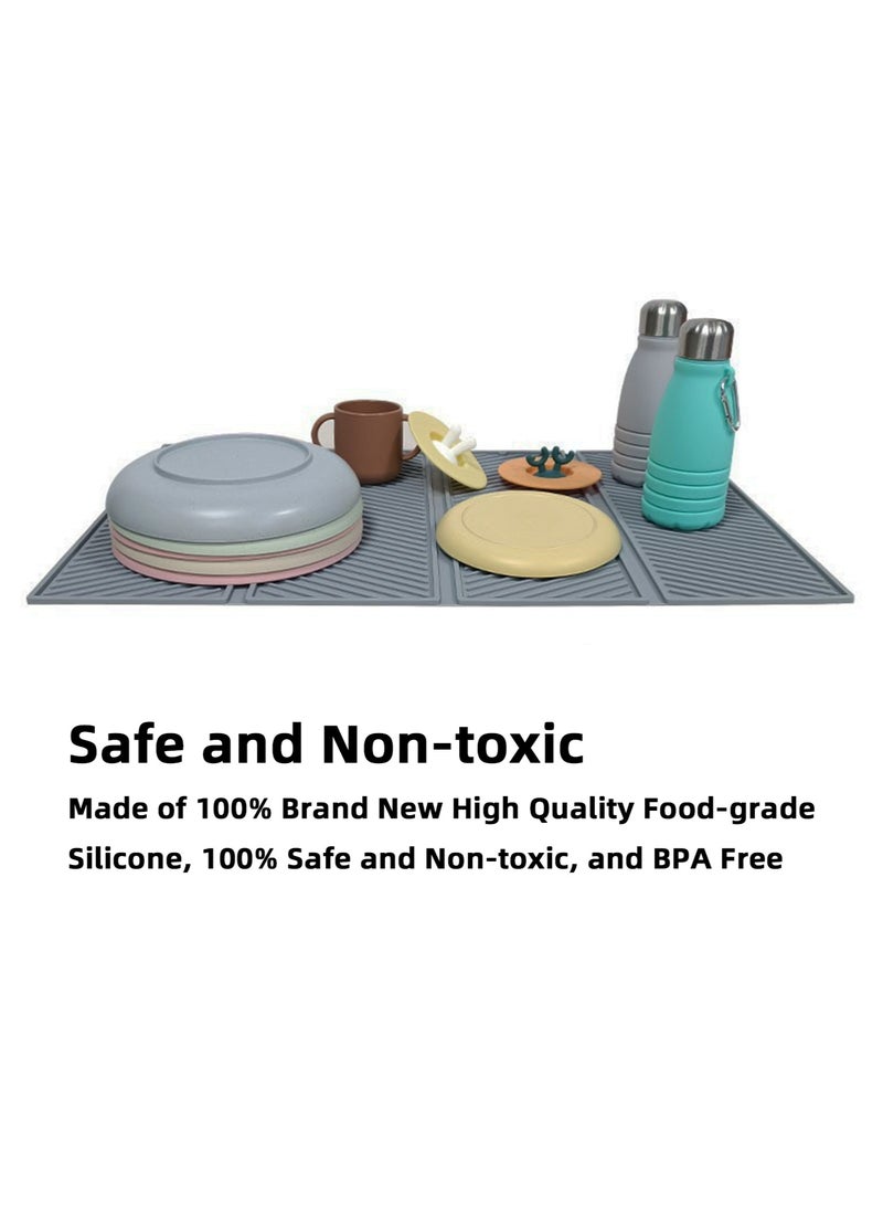 Teuuea Silicone Dish Drying Mat, Large Collapsible Four-fold Drainer Mat, Food Grade BPA-Free Easy Storage Cold Heat Resistant Kitchen Counter Insulating Dining Mat for Utensils Baby Bottles, 58*38CM (Grey) - Image 3
